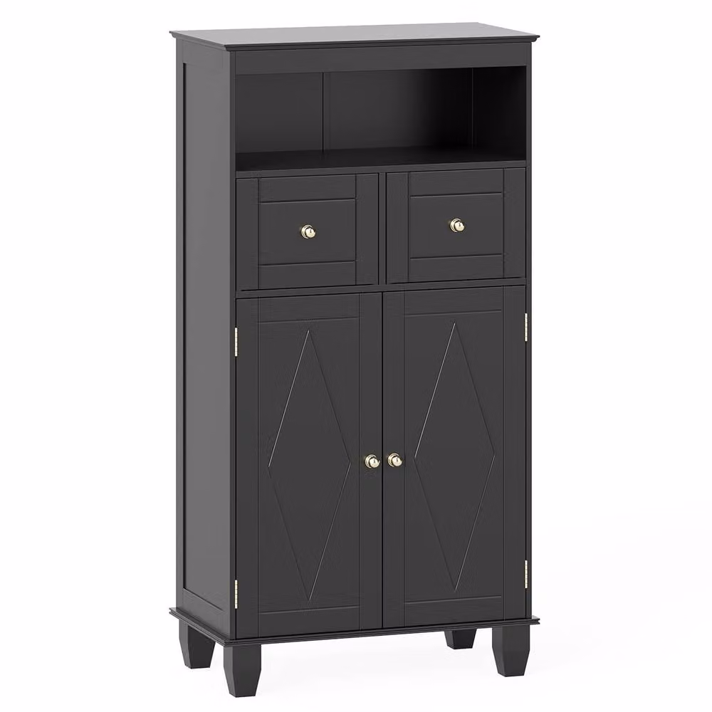 Costway Modern Black Bathroom Floor Storage Cabinet with Drawers and Shelves – 3