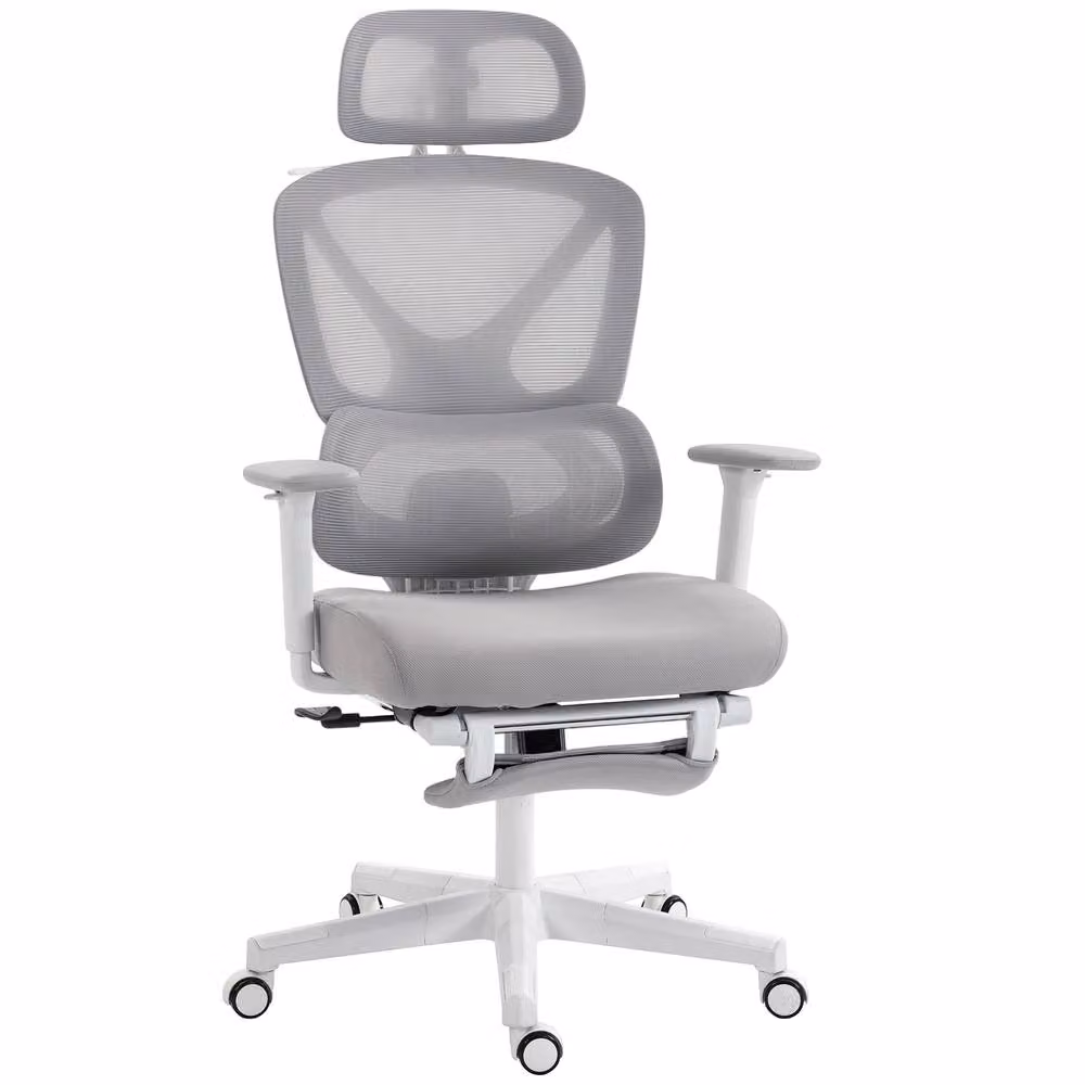 STILVORA Ergonomic Grey Fabric Office Chair with Headrest and Armrests – 2