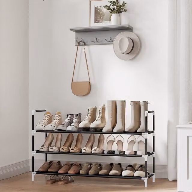 SONGMICS 3-Tier Freestanding Shoe Rack Organiser in Black