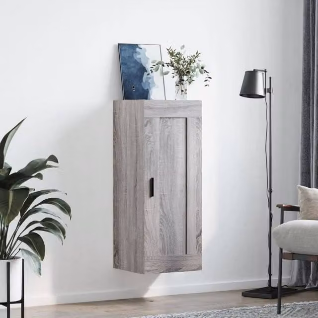 Berkfield Home Wall Mounted Cabinet in Grey, W/D/H: 34.5 x 34 x 90 cm
