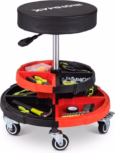 COSTWAY Rolling Mechanic Stool with Seat, Red