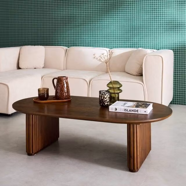 sweeek Oval Coffee Table in Dark Brown Oak Veneer and Rubberwood, W/D/H: 65 x 35 x 12 cm – 1