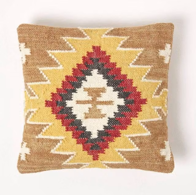 Homescapes Handwoven Brown Ethnic Kilim Cushion with Feather Filling, W/D/H: 45 x 45 x 45 cm – 1