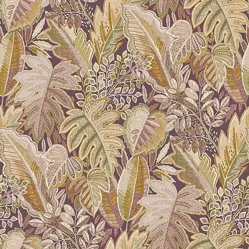 Grandeco Tribal Leaf Foliage Textured Wallpaper in Pink and Purple