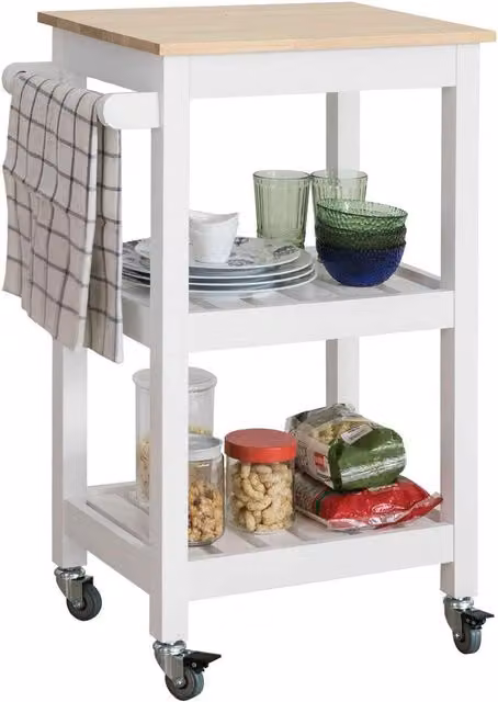 SoBuy Scandinavian Style White Lacquered Serving Trolley for Kitchen, Dining Room or Living Room