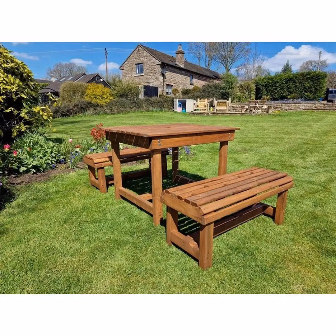 Churnet Valley Garden Furniture Ltd Contemporary 4 Seater Wood Garden Table and Bench Set in Brown, W150 x D100 x H75 cm – 3