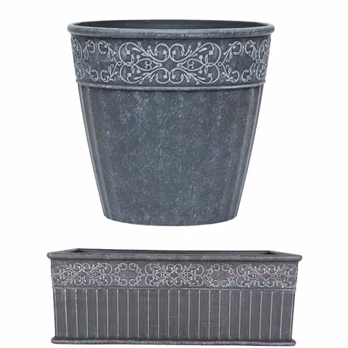 Garden Gear Damask Lead Effect Planters and Troughs in Grey – 1