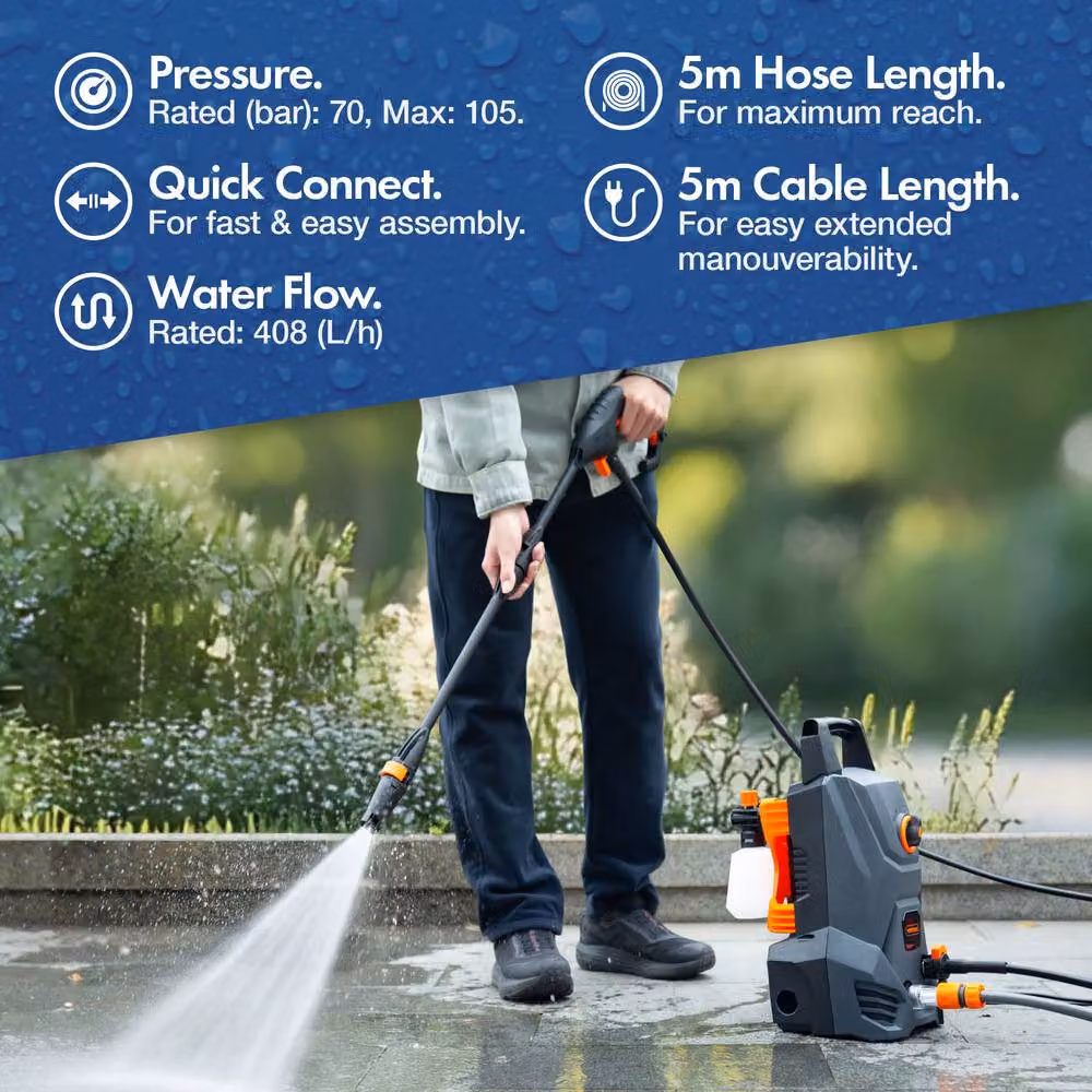 VonHaus 1500W Mains Pressure Washer in Grey – 4