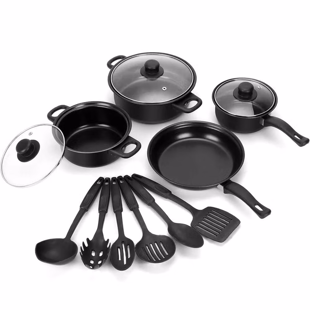 Nordara 13-Piece Non-Stick Cookware Set with Glass Lids in Black – 3