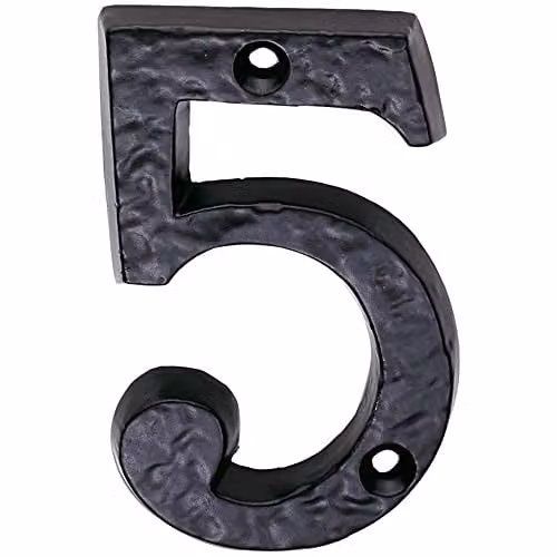 Loops Black Antique Iron Face Numeral Plaque Number 5, Height: 78 mm, Depth: 8 mm