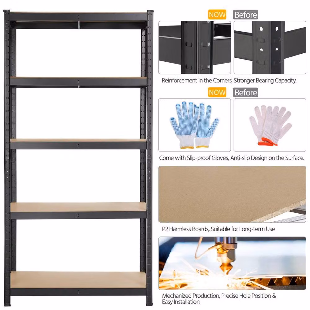 Kelvenix Heavy Duty 5-Tier Garage Shelving Unit in Black, H 180 x W 90 x D 40 cm – 2