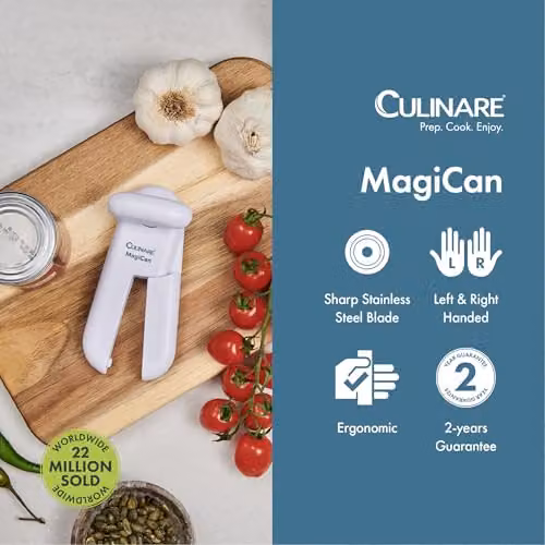 Culinare Magican White Manual Can Opener with Ergonomic Grip and Stainless Steel Safety Edge – 2