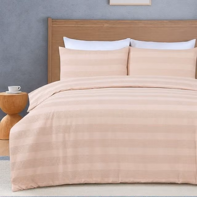 MHG Living Waffle Stripe Polycotton Blend Duvet Cover Set in Pink, 200 x 200 cm