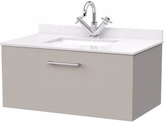 Balterley Pershall 1 Drawer Vanity with Marble Top and Basin in Pebble Grey, Width: 80 cm