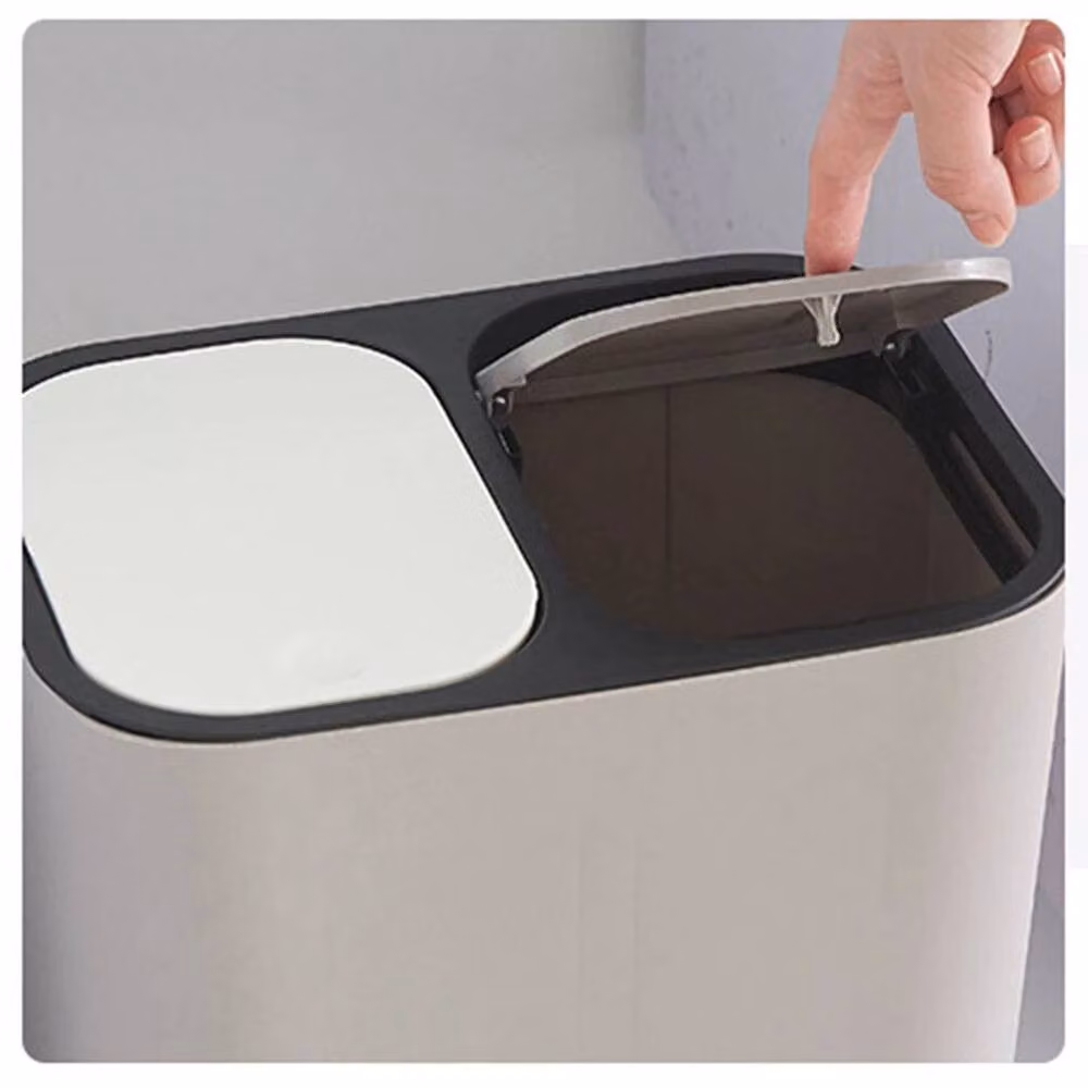 NESTLUNE White 2 Compartment Double Press Top Recycling Waste Bin W/D/H: 100 x 100 x 100 cm – 3
