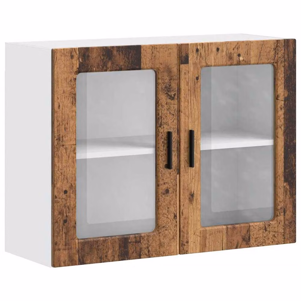Berkfield Home Kitchen Wall Cabinet with Glass Doors in Porto Old Wood Brown, W/D/H: 60 x 31 x 80 cm – 2