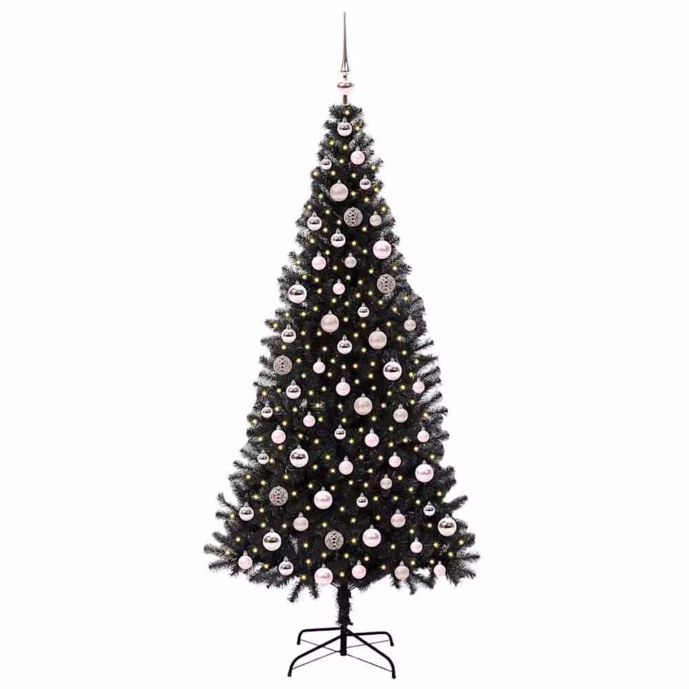 Berkfield Home Black PVC Christmas Tree with 300 LEDs and Stand, Height: 210 cm – 3
