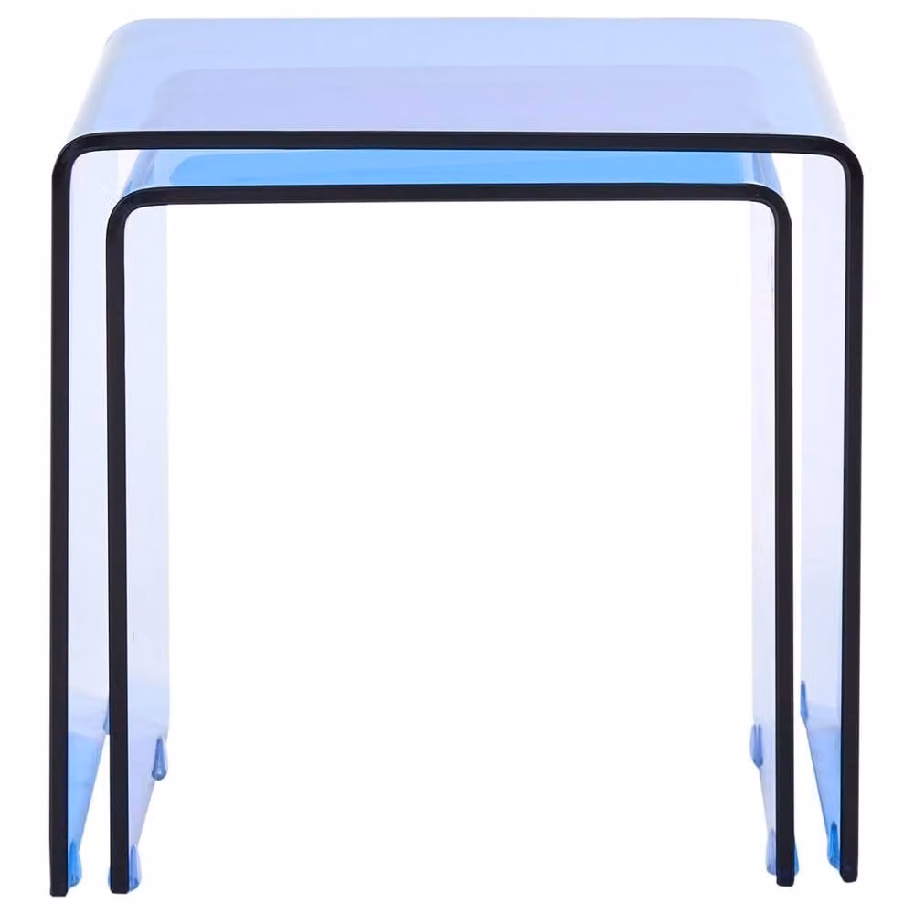 Wyld and Coco Nest Home Set of 2 Blue Tempered Glass Side Tables – 3