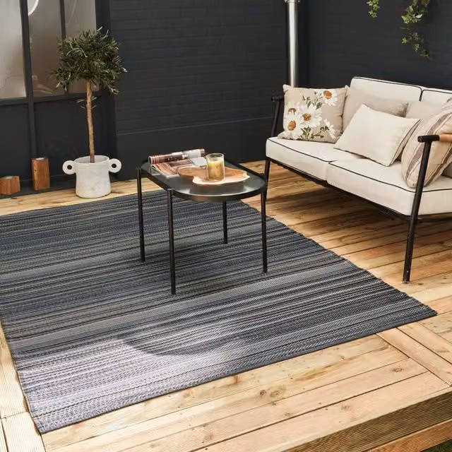 THE RUGS Reversible Weatherproof Outdoor Striped Rainbow Rug in Dark Grey, W/D/H: 120 x 160 cm – 1
