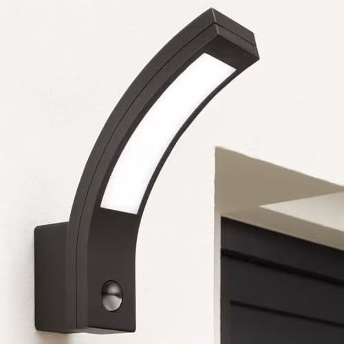 CGC Lighting Grey LED Outdoor Arc Wall Light with Motion Sensor, 10W, 900lm, Cool White 4000K – 1