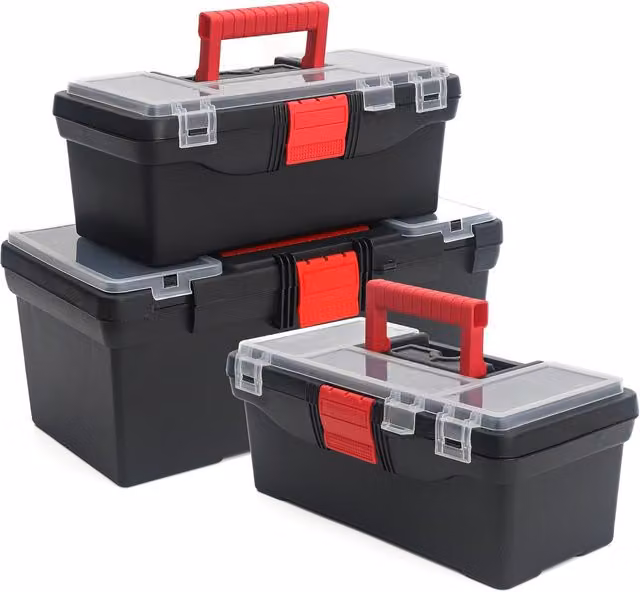 Simpa 3-Piece Black Plastic Toolbox and Organiser Set – 1