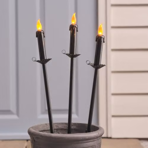 Lights4fun Set of 3 Black LED Halloween Candle Stake Lights with Timer – 2