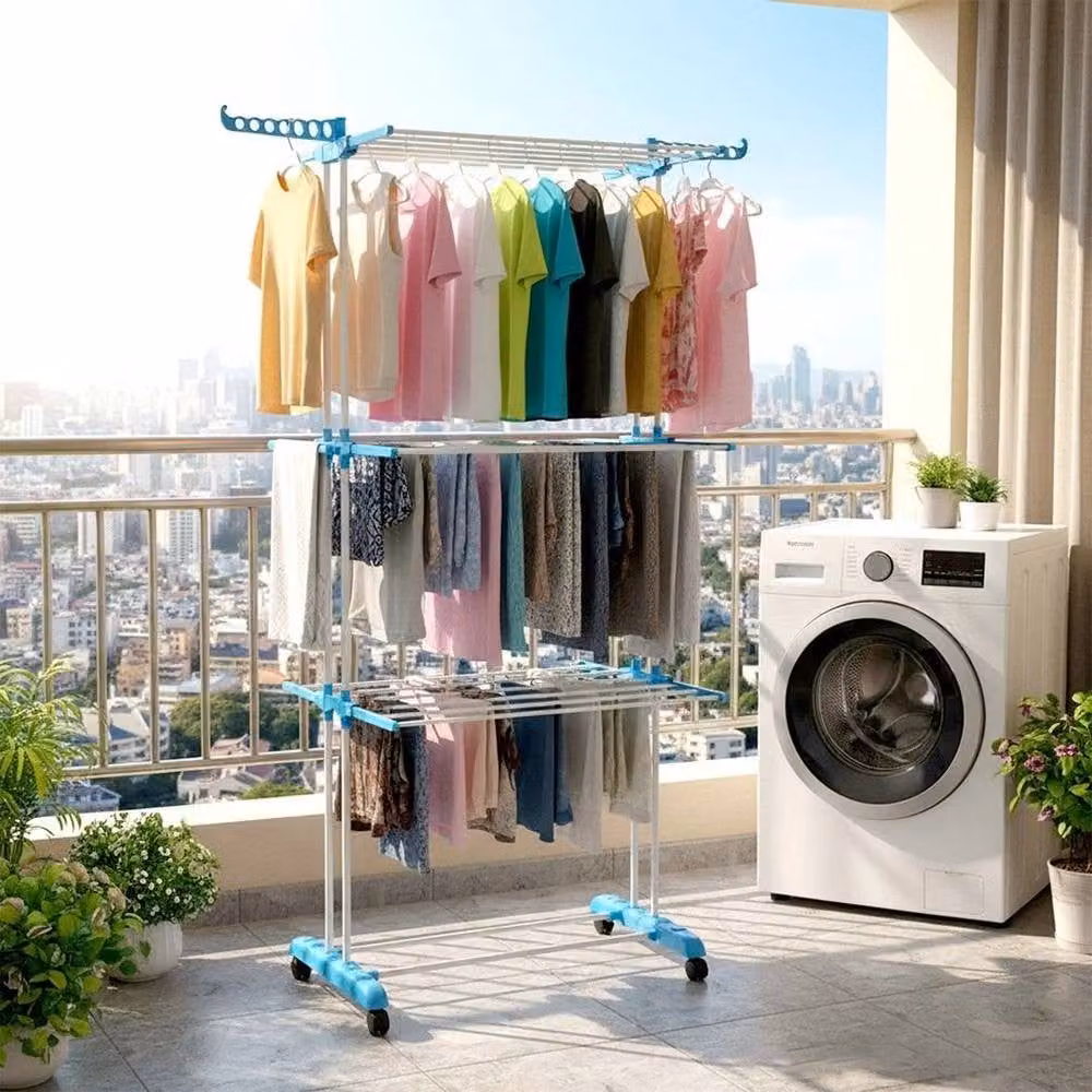 Kelvenix 3 Tier Folding Metal Towel Rack Freestanding Drying Unit in Blue – 2