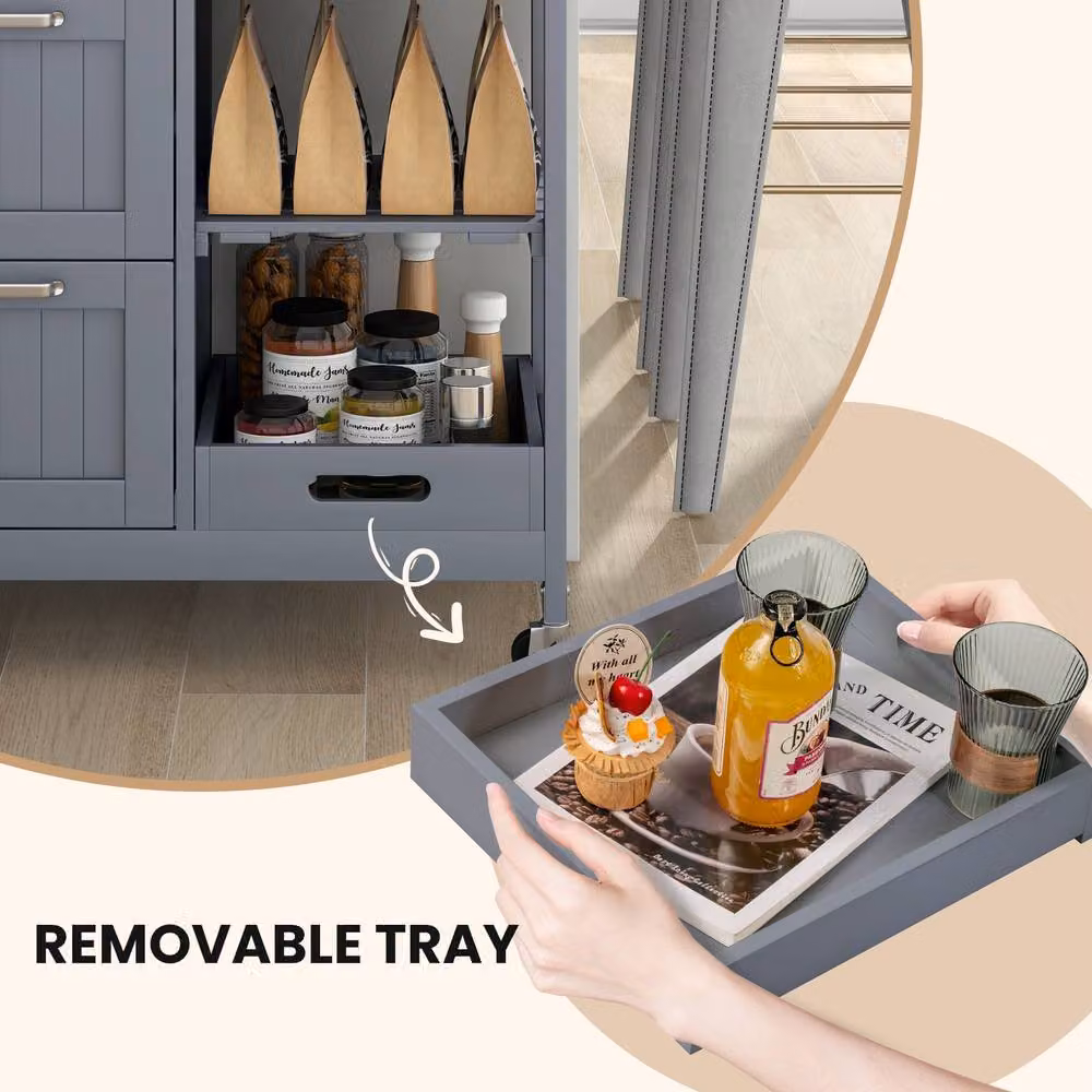 Gymax Grey 3-Drawer Kitchen Island Rolling Utility Cart with Lockable Wheels – 3