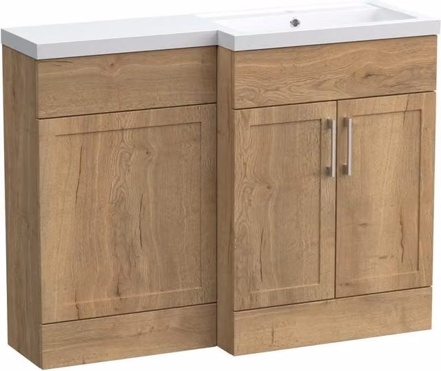 Balterley Pirehill 2 Door Vanity Basin and WC Combination Unit in Autumn Oak Brown, Width: 110 cm – 1