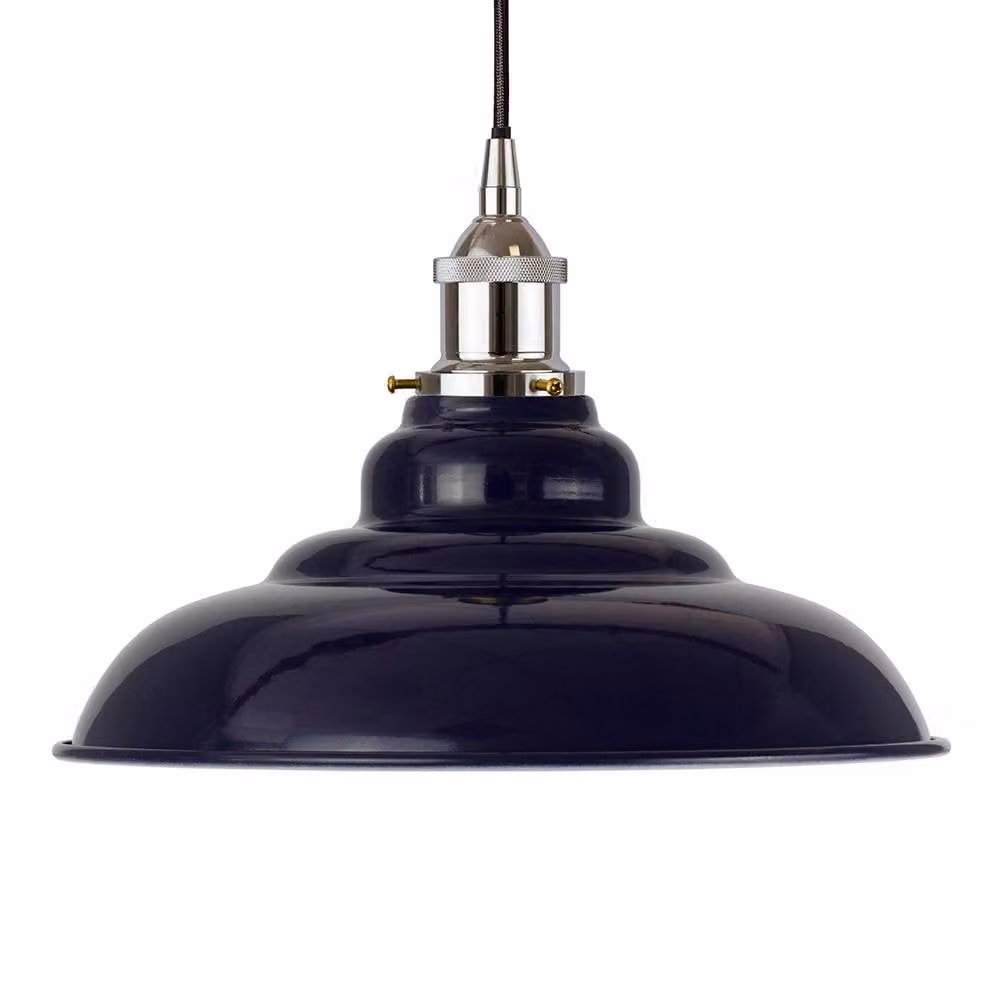 SE Home St Edmund's Round Pendant Light in Navy Blue and Black with Nickel Finish