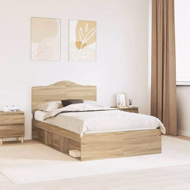 Berkfield Home Sonoma Bed Frame with Headboard in Brown Solid Pine Wood, W/D/H: 120 x 200 cm