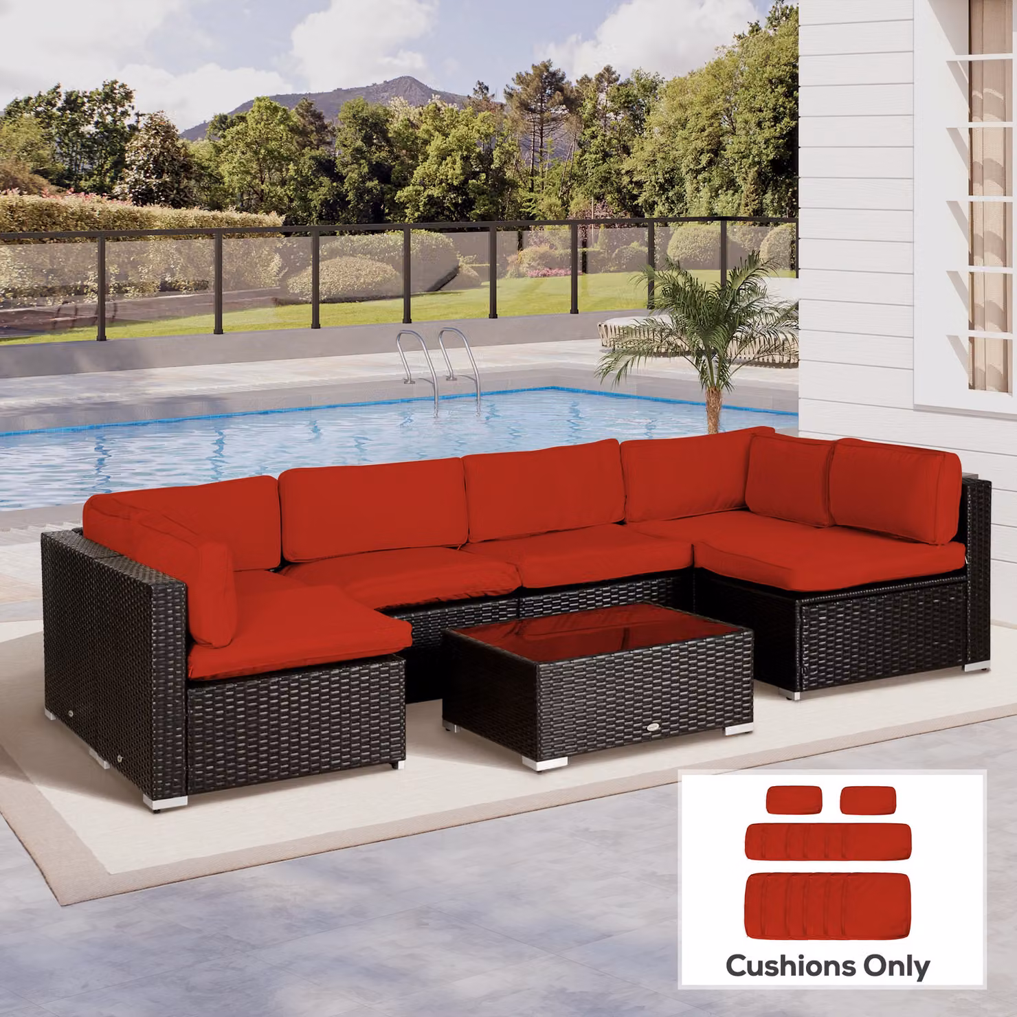 Outsunny Set of 14 Red Rectangular Outdoor Cushion Covers in Washable Polyester – 2