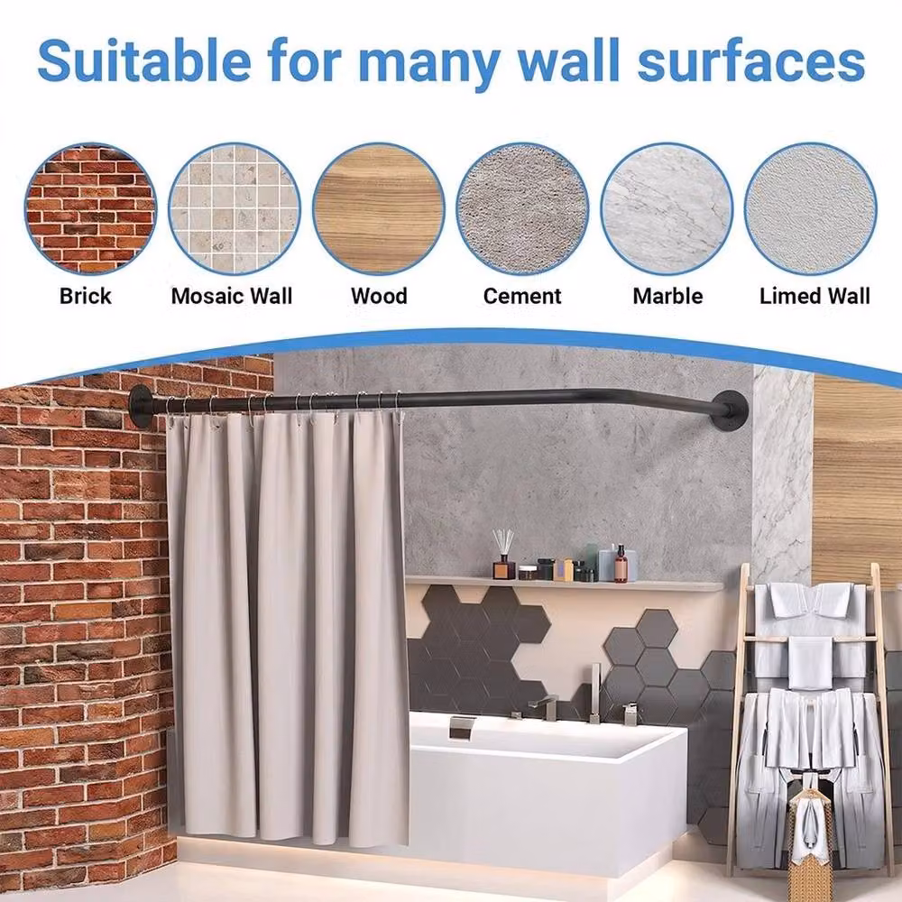 PAWNORA L-Shaped Stainless Steel Shower Curtain Rod with 24 Rings, Black, W/D: 70-100 x 70-100 cm – 4