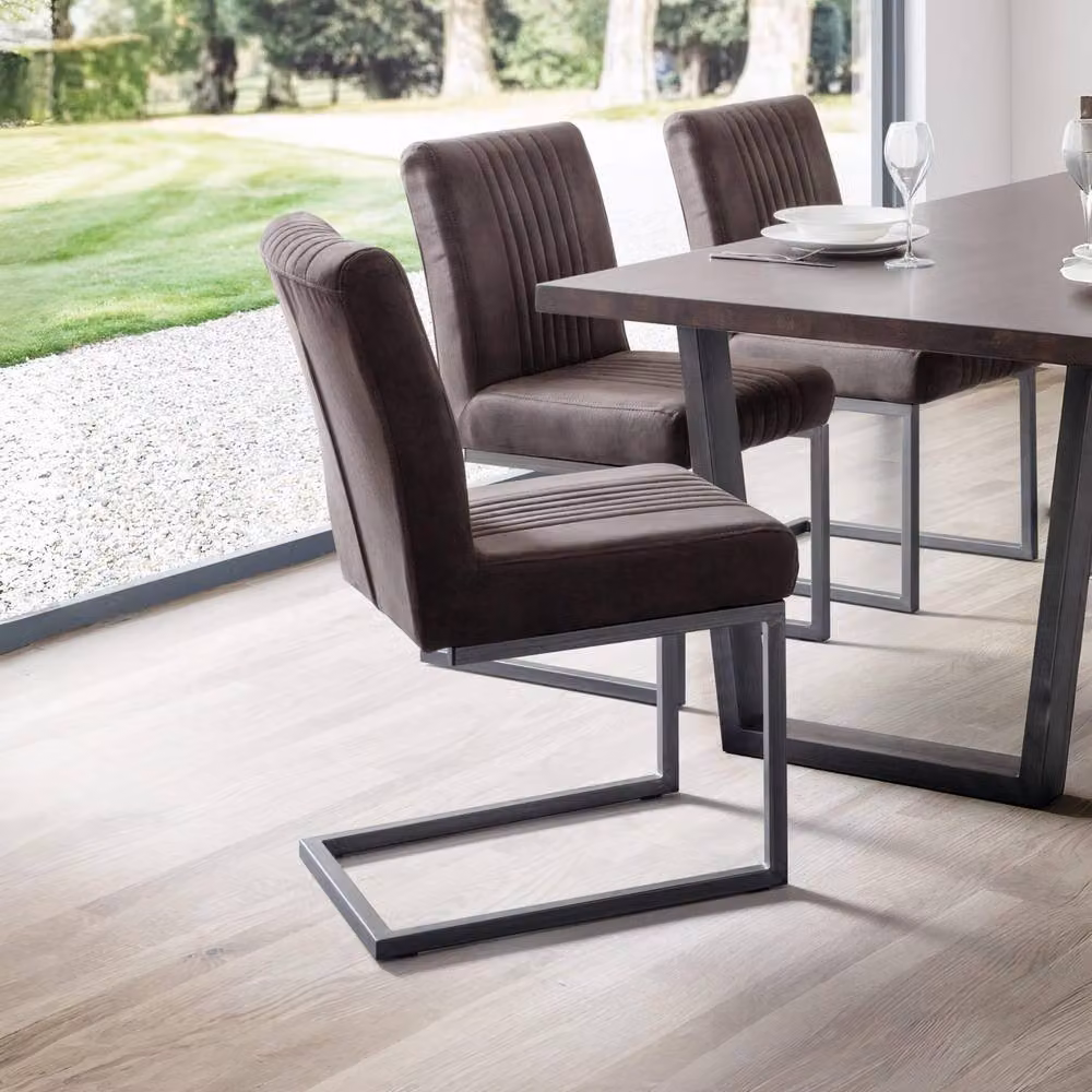 Cheshire Huxford Set of 2 Grey Industrial Dining Chairs with Cantilever Base – 3