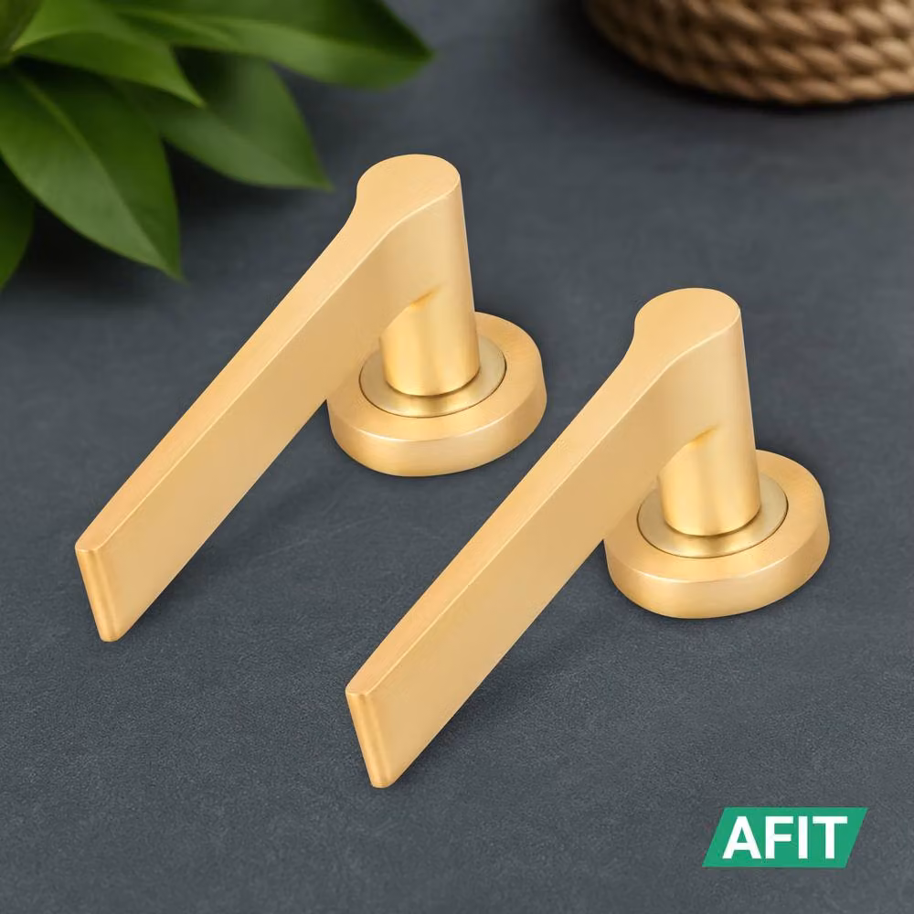 AFIT Brass Door Handle Latch and Hinge Set in Gold, 5 Pack – 6
