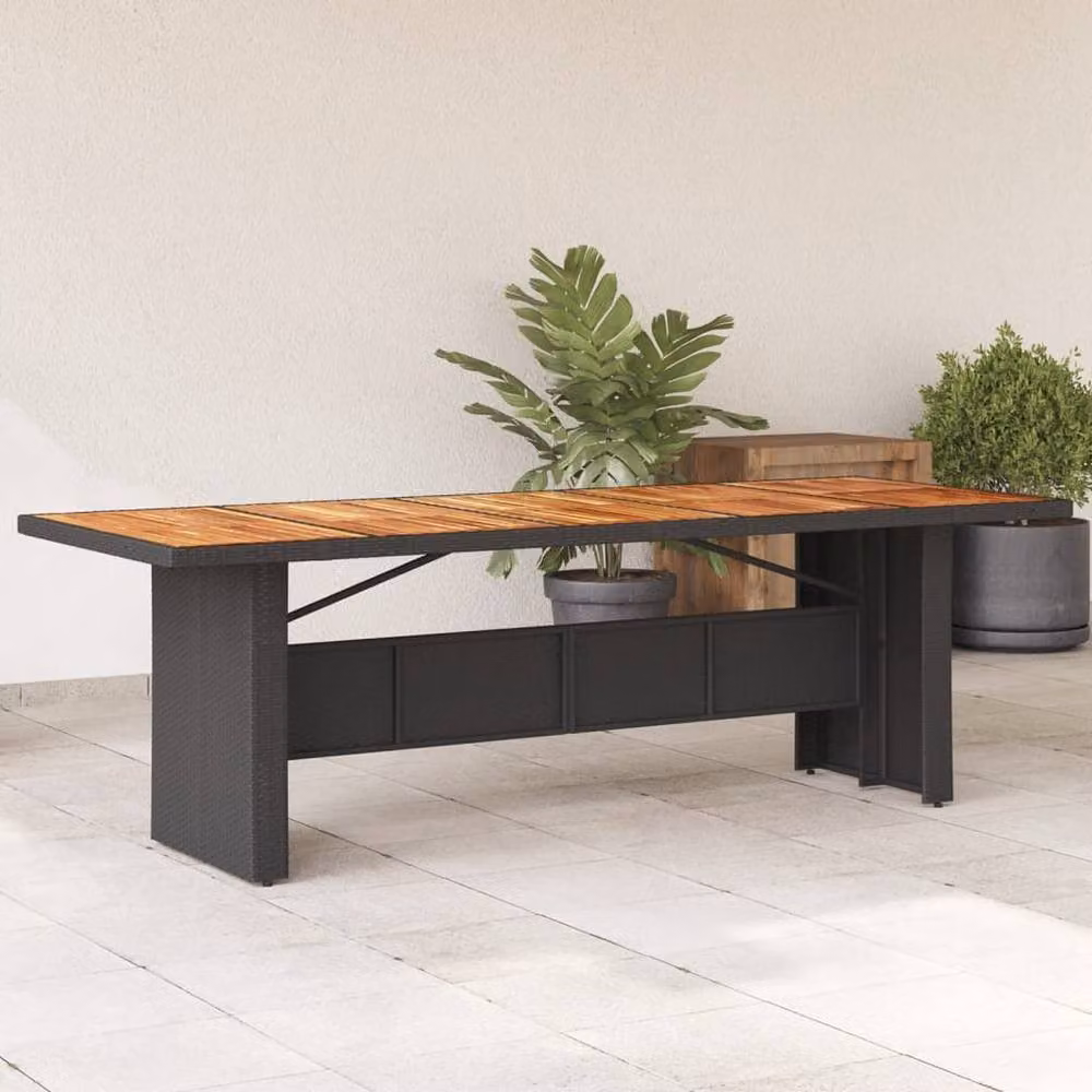 Berkfield Home Rectangular Garden Table with Black Poly Rattan and Oiled Acacia Wood Top, W: 240 cm, D: 90 cm, H: 75 cm – 2