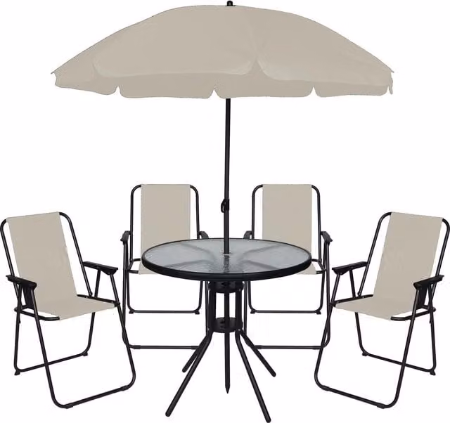 OHS 6 Piece Modern Metal Garden Patio Dining Set in Beige and Yellow