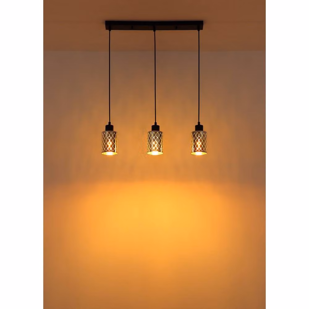 Netlighting Alonso Bar Pendant Ceiling Light in Matt Black with 3x E27 Bulbs, Height Adjustable – 3
