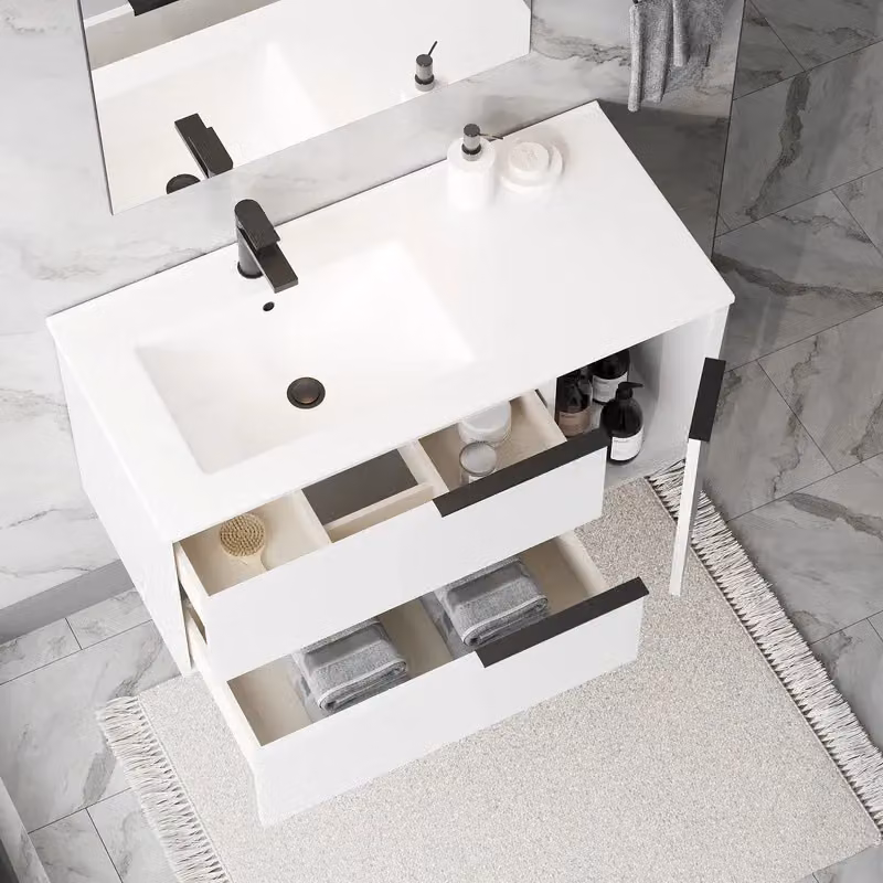 Banyetti Celtic Duo 1000mm Wall Hung Vanity Unit with Door and Basin in Gloss White (W: 100 cm, D: 45 cm, H: 45 cm) – 4