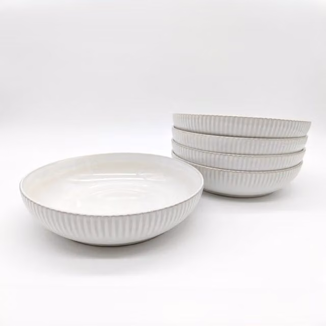Glim & Glam Beige and White Stoneware Pasta Bowl Set, Diameter: 21.5 cm