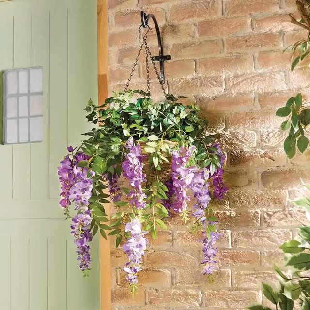 Coopers of Stortford Artificial Ivy and Wisteria Hanging Basket in Multicolour and Purple