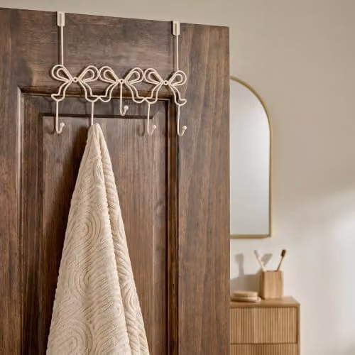 OHS Bow Shaped Over The Door Metal Hook Hanger with 5 Hooks in Beige or Brown – 2