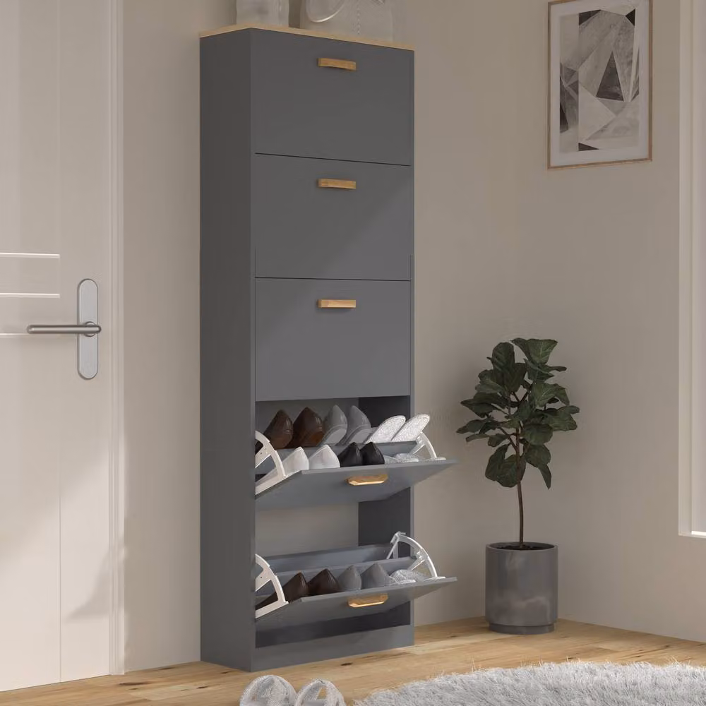 VCM HalomXL Shoe Tipper Cabinet in Dark Grey, H 170 x W 59 x D 22 cm – 3