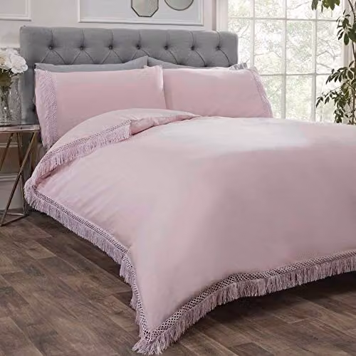 Rapport Home Tia Trellis Tasseled Duvet Cover and Pillowcase Set in Pink, W/D/H: 220 x 220 x 200 cm