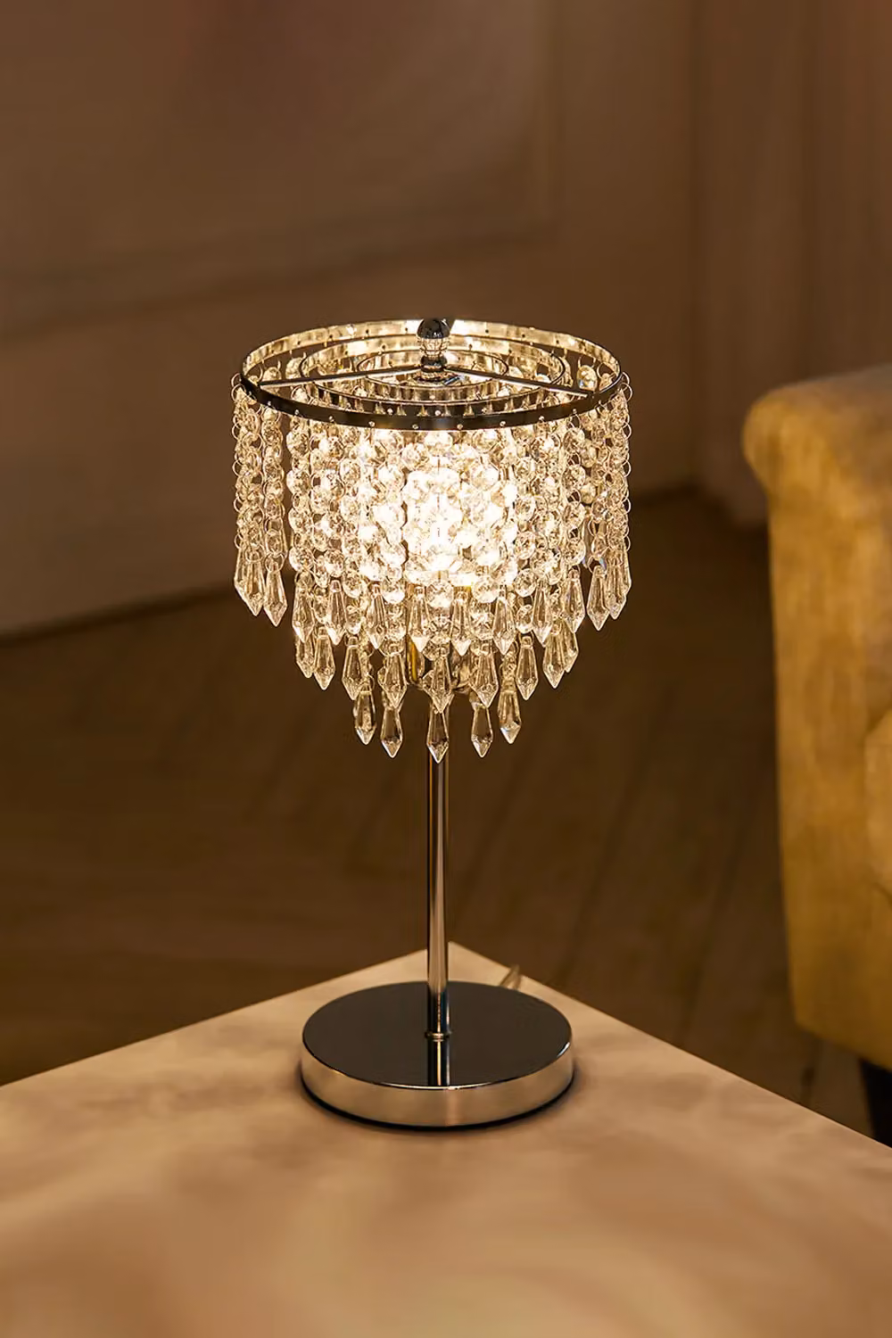 Living and Home Small Crystal Table Lamp with Round Base in Transparent and Multicolour – 2