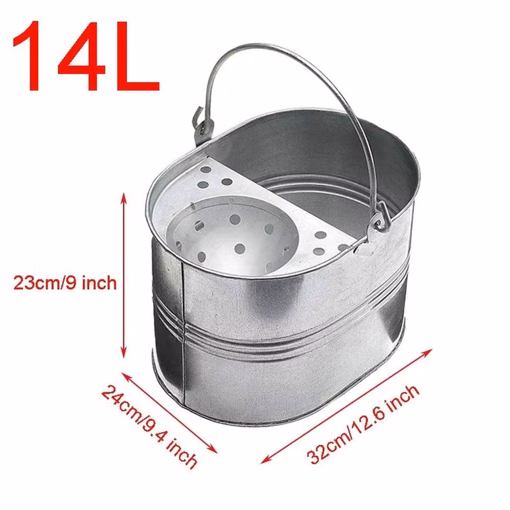 Kelvenix 14L Metal Steel Mop Bucket with Wringer in Silver – 2