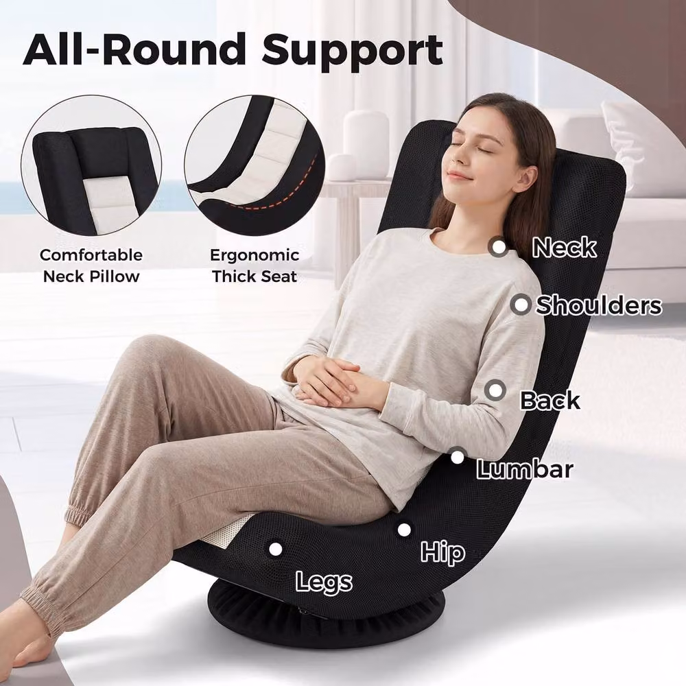 Gymax Folding Floor Sofa Chair with 360 Degree Swivel and 4 Position Adjustment in Black – 4