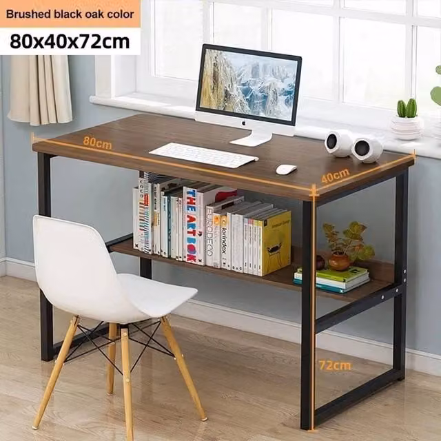 FORGEVIO Modern Computer Desk with Footrest in Black and Brown