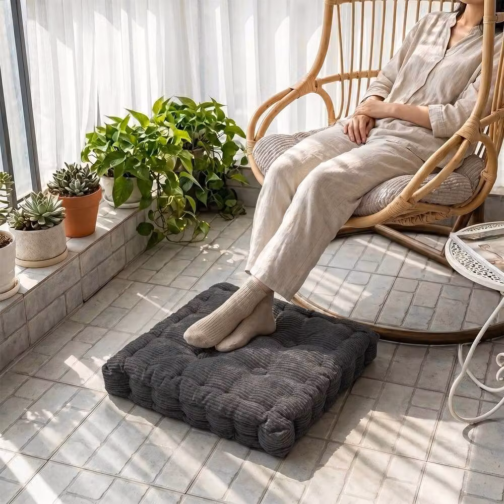 EONLION Dark Grey Corduroy Square Dining Chair Seat Pads and Thick Booster Cushions – 4