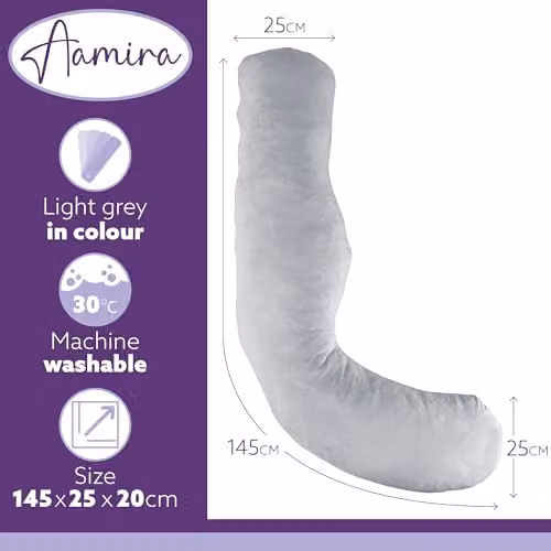 Aamira L Shaped Memory Foam Pregnancy Maternity Pillow with Velvet Cover, Light Grey, W/D/H: 145 x 25 x 25 cm – 3